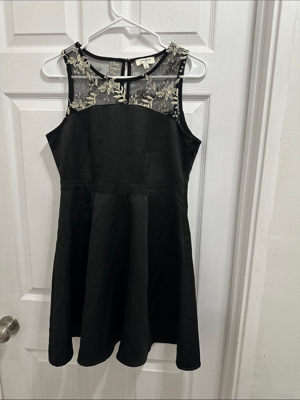 Umgee Black Dress with Gold Floral Embroidered Yoke